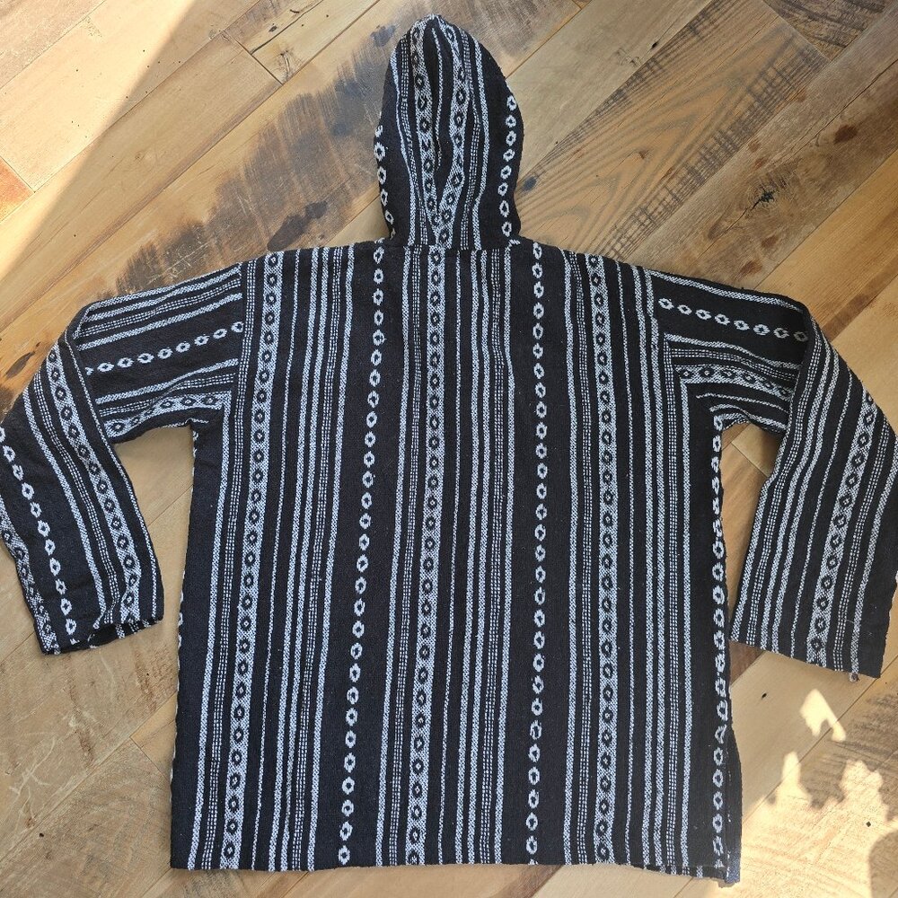 Black and White Gheri Cotton Baja Pullover Hoodie Size Large - Picture 2 of 7